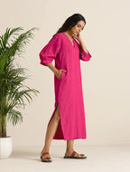 trueBrowns Hot Pink Cotton Blend Long Dress - Distacart