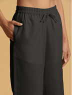 trueBrowns Black Cotton Blend Elasticated Drawstring Straight Pants