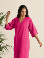 trueBrowns Hot Pink Cotton Blend Long Dress - Distacart