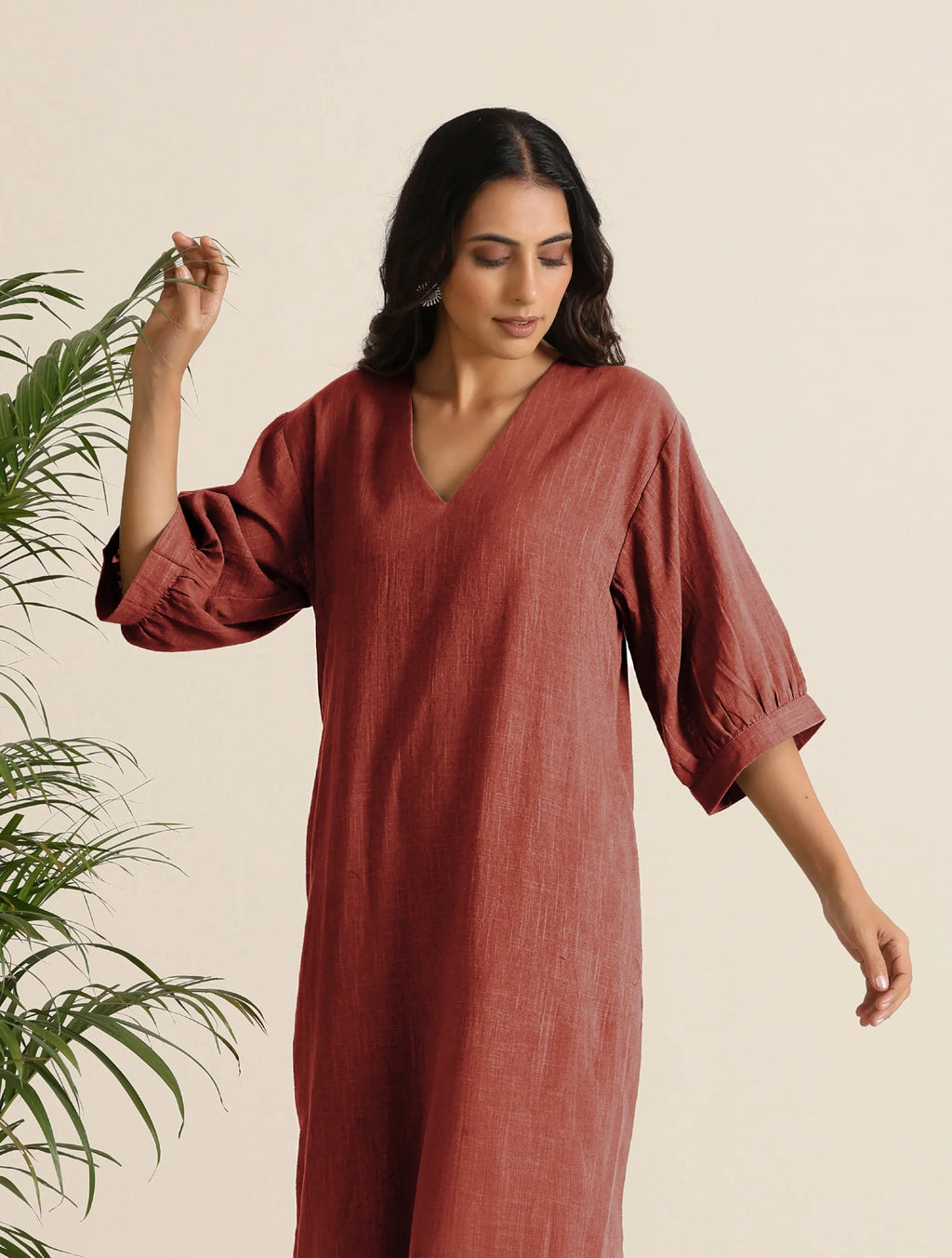 trueBrowns Rust Pink Cotton Blend Long Dress - Distacart