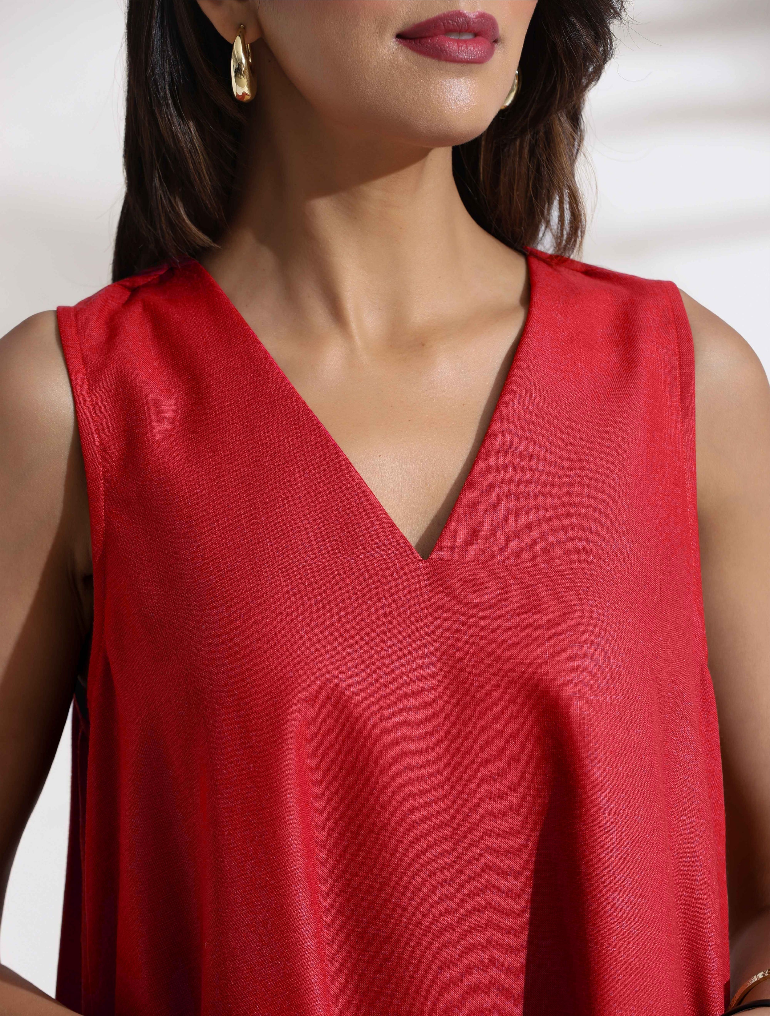 trueBrowns Red Cotton Blend Short Dress - Distacart