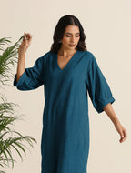 trueBrowns Blue Cotton Blend Long Dress - Distacart