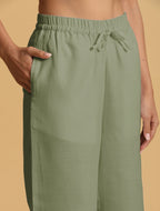 trueBrowns Mint Green Cotton Blend Elasticated Drawstring Straight Pants