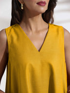 trueBrowns Mustard Cotton Blend Short Dress - Distacart