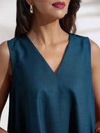 trueBrowns Dark Blue Cotton Blend Short Dress - Distacart