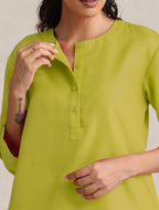 trueBrowns Lime Cotton Blend Short Kurta - Distacart