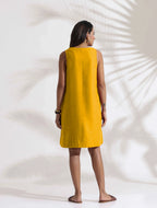 trueBrowns Mustard Cotton Blend Short Dress - Distacart