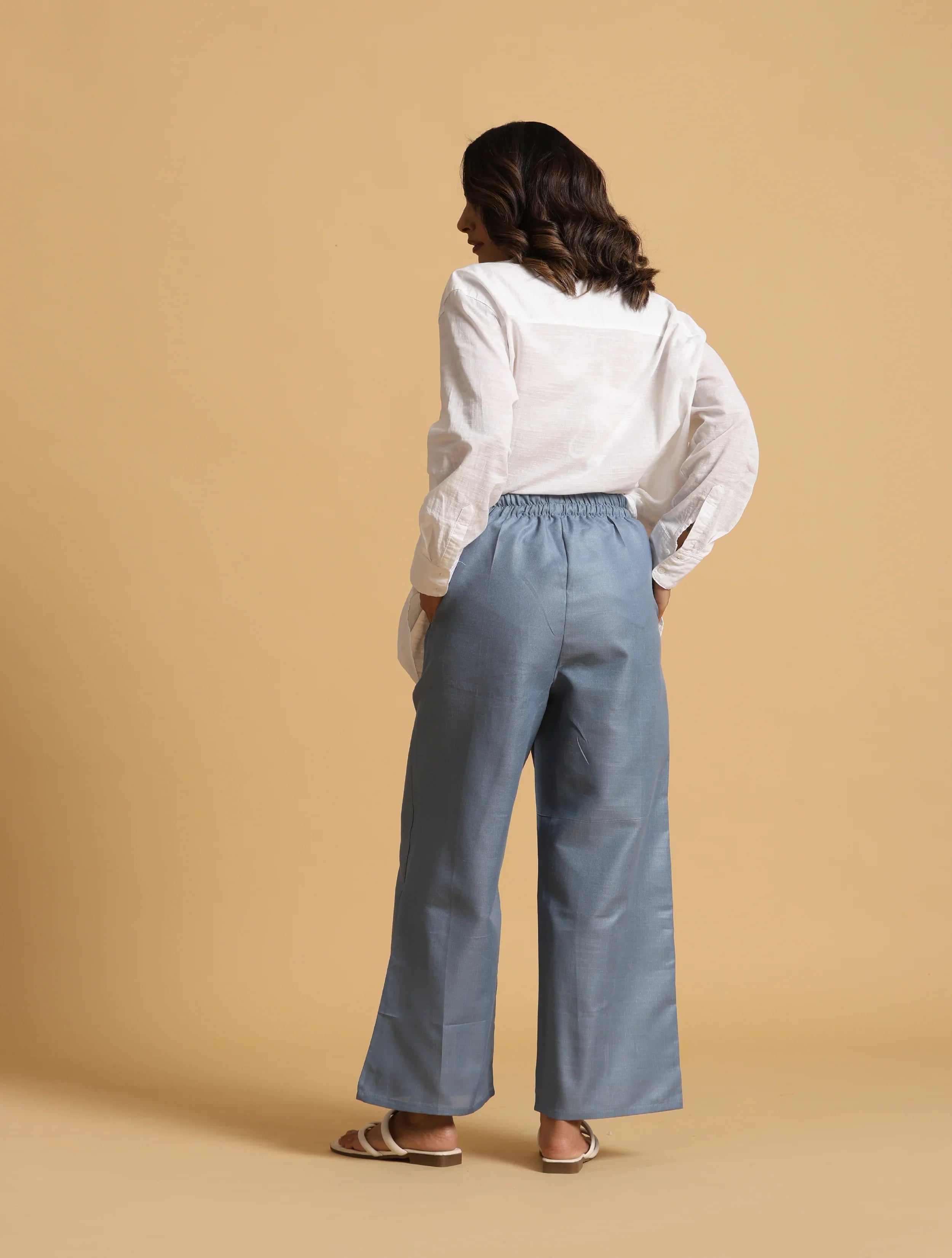 trueBrowns Blue Cotton Blend Elasticated Drawstring Straight Pants