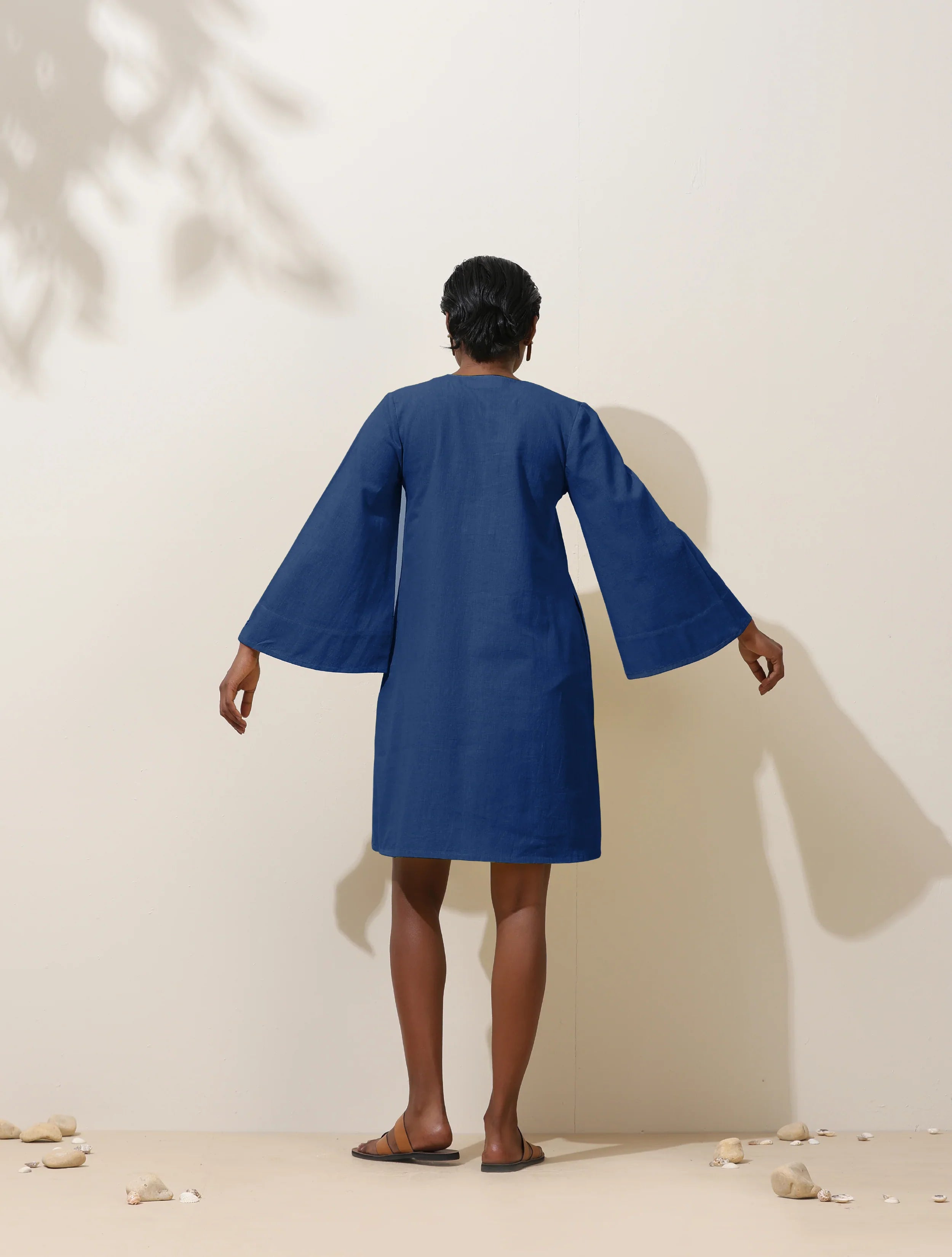 trueBrowns Blue Cotton Blend Short Dress - Distacart
