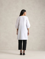 trueBrowns White Cotton Blend Short Kurta - Distacart