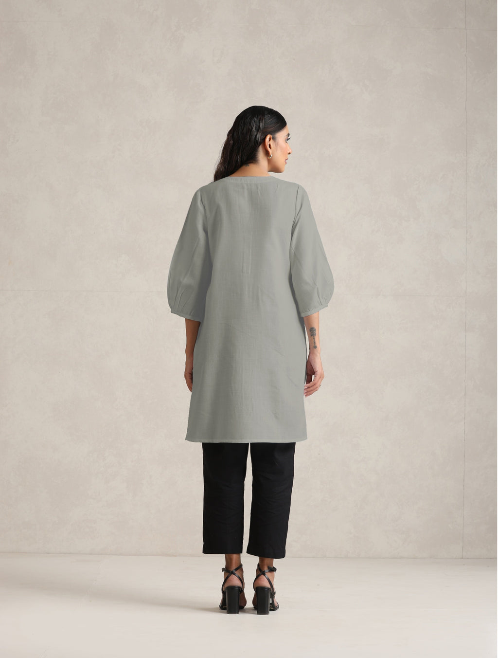 trueBrowns Grey Cotton Blend Short Kurta - Distacart