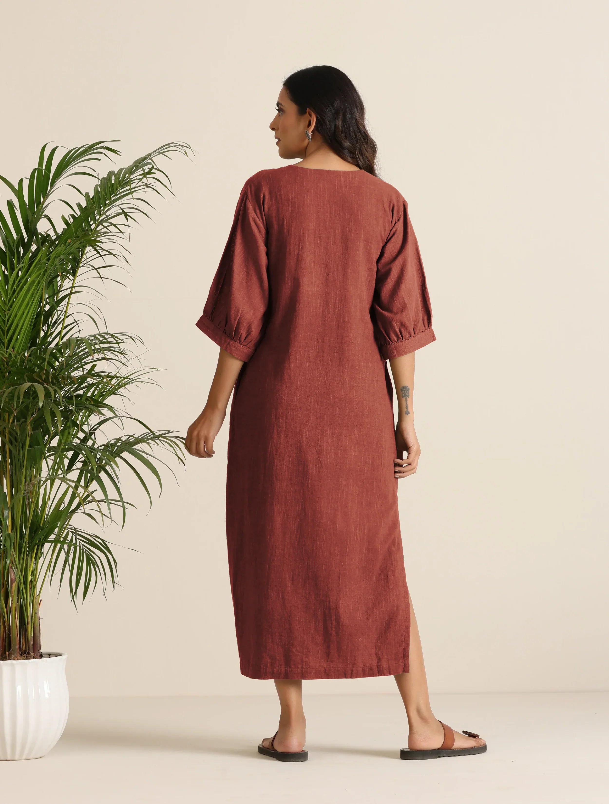 trueBrowns Rust Pink Cotton Blend Long Dress - Distacart