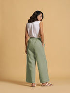 trueBrowns Mint Green Cotton Blend Elasticated Drawstring Straight Pants