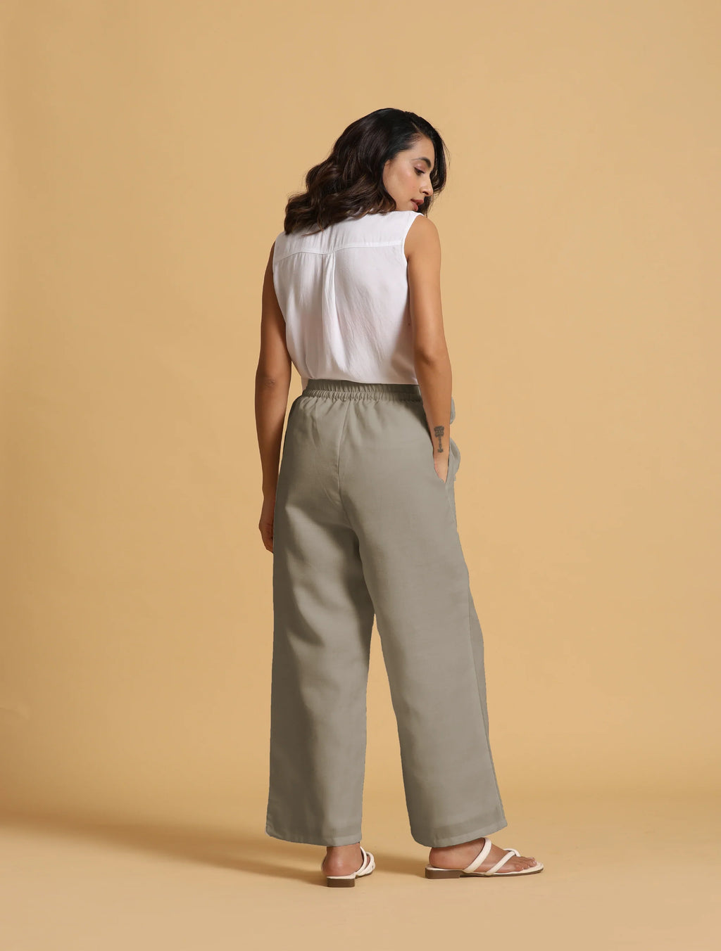 trueBrowns Grey Cotton Blend Elasticated Drawstring Straight Pants