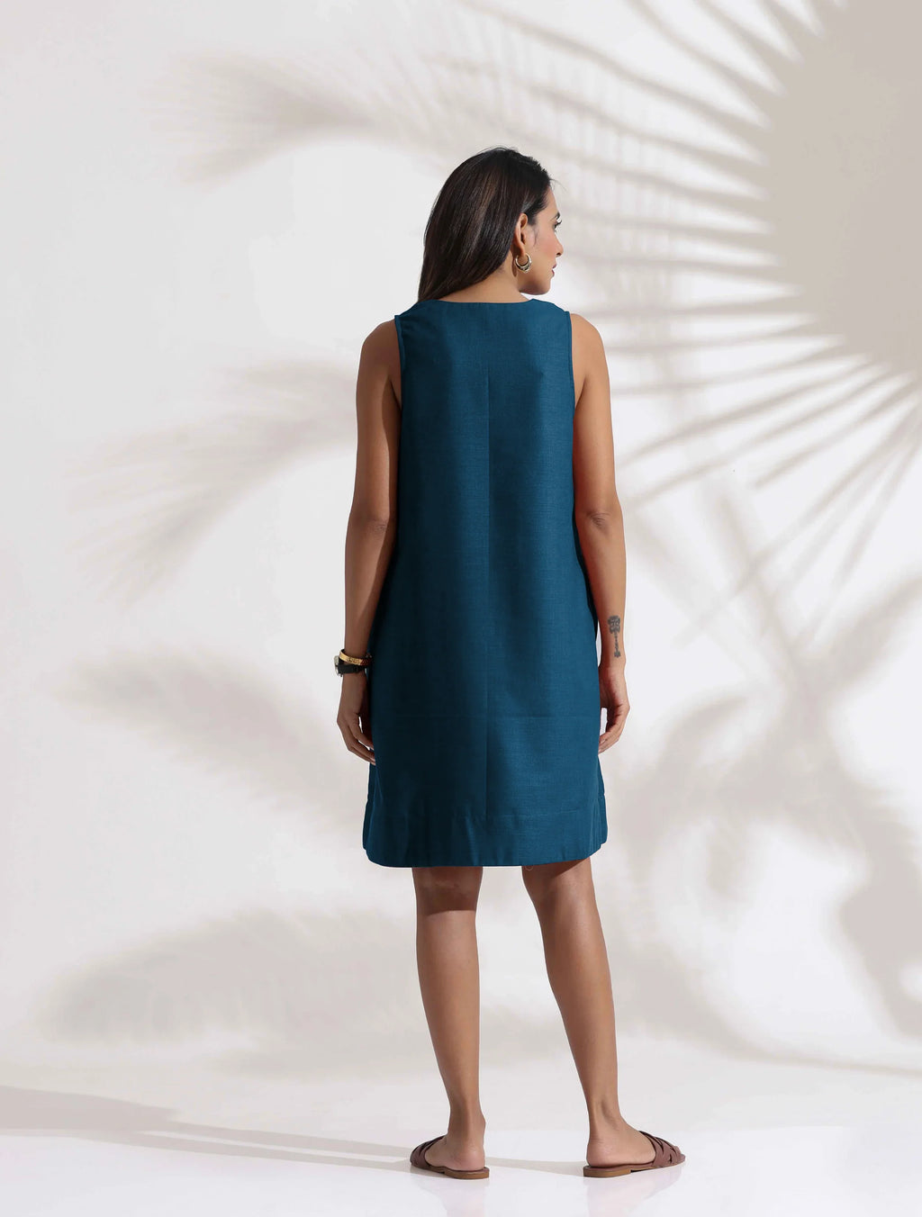 trueBrowns Dark Blue Cotton Blend Short Dress - Distacart