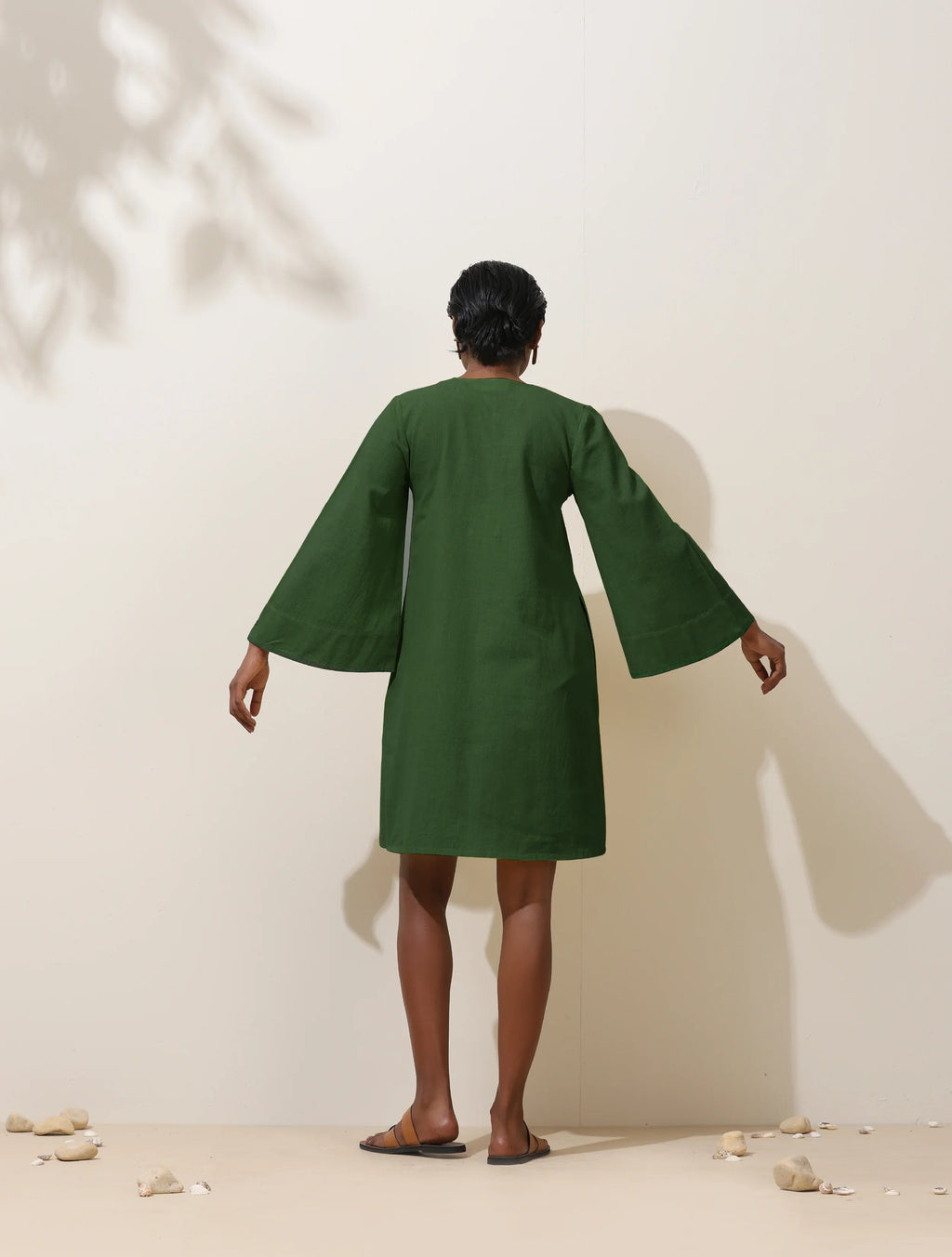 trueBrowns Green Cotton Blend Short Dress - Distacart