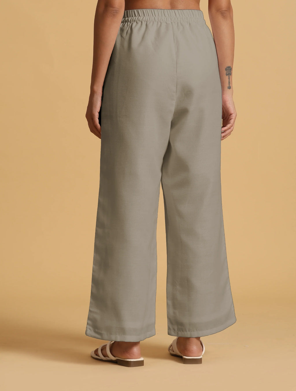trueBrowns Grey Cotton Blend Elasticated Drawstring Straight Pants