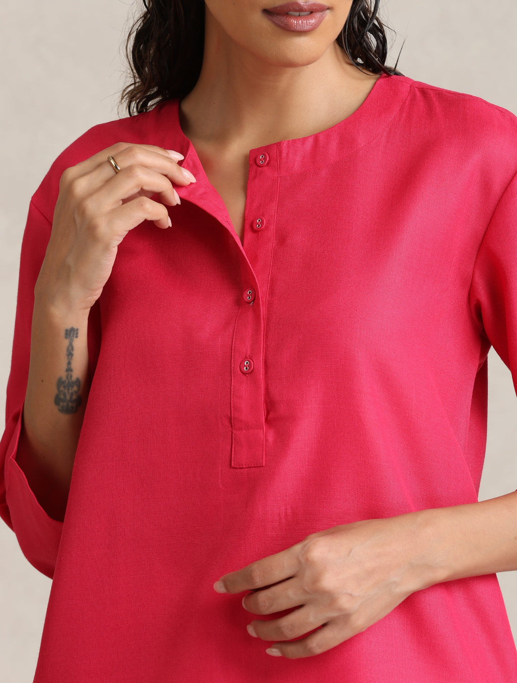 trueBrowns Fuchsia Cotton Blend Short Kurta - Distacart