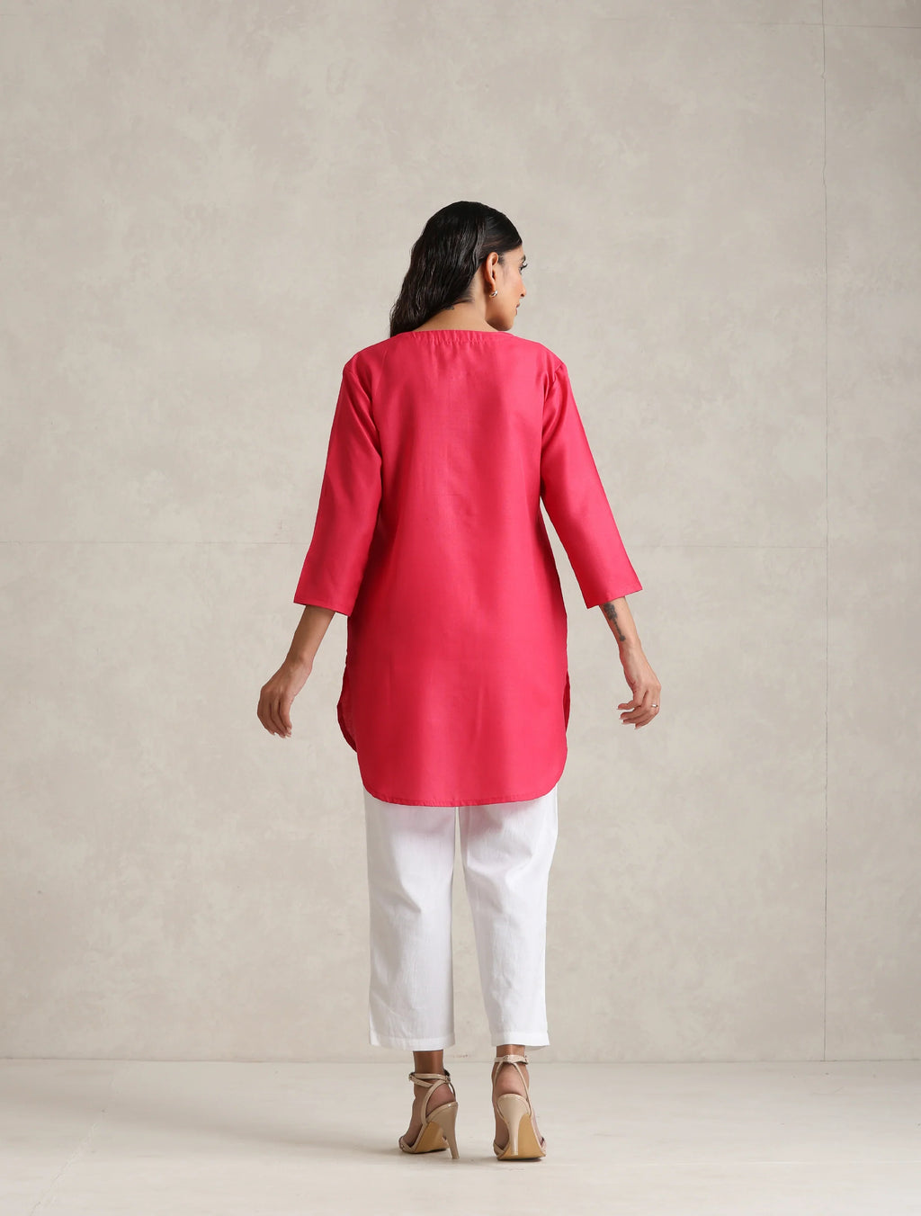 trueBrowns Fuchsia Cotton Blend Short Kurta - Distacart