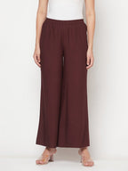 Aniyah Rayon Flared Slip-On Coffee Color Palazzo