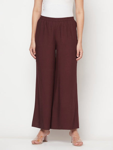 Aniyah Rayon Flared Slip-On Coffee Color Palazzo