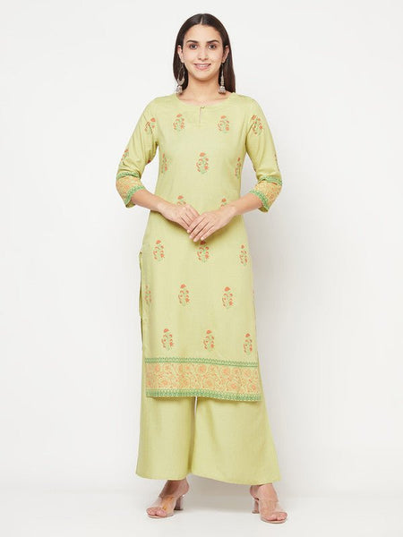 Aniyah Rayon Screen Print Pista Green Straight Kurta