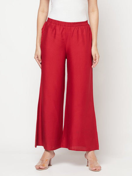 Aniyah Maroon Color Rayon Flared Slip-On Palazzo