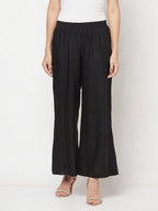 Aniyah Rayon Flared Slip-On Black Palazzo