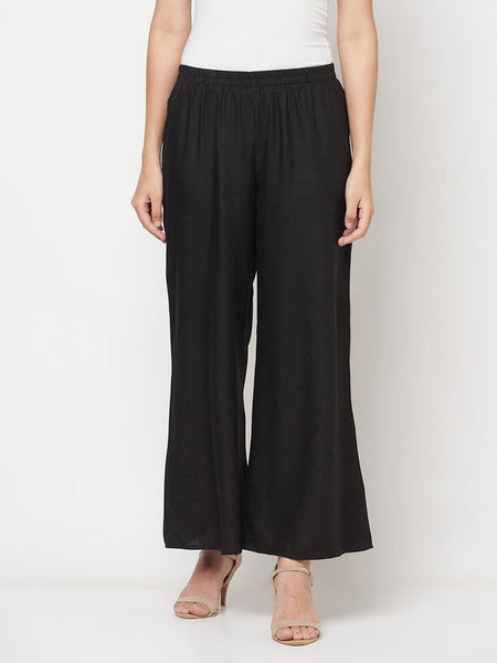 Aniyah Rayon Flared Slip-On Black Palazzo
