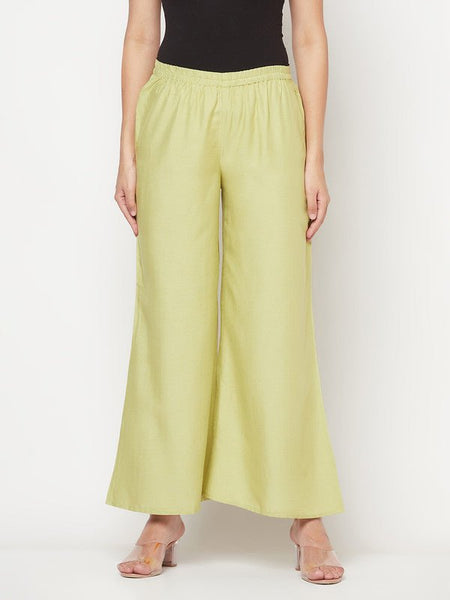 Aniyah Rayon Flared Slip-On Pista Color Palazzo