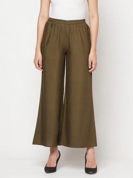 Aniyah Rayon Flared Slip-On Dark Green Palazzo