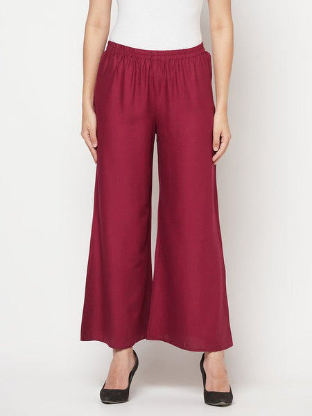 Aniyah Rayon Flared Slip-On Wine Color Palazzo