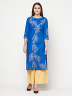 Aniyah Cotton Foil Print Royal Blue Straight Kurta