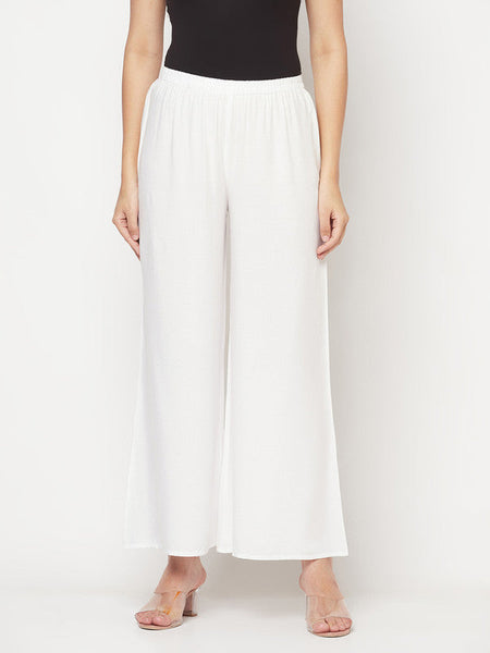 Indian Clothing Aniyah Rayon Flared Slip-On White Palazzo