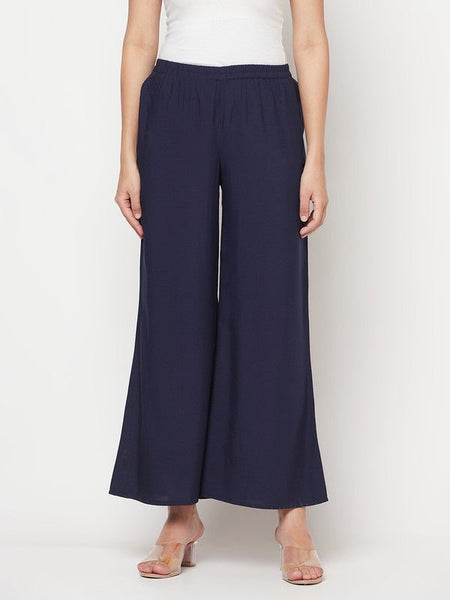 Aniyah Rayon Flared Slip-On Navy Blue Palazzo