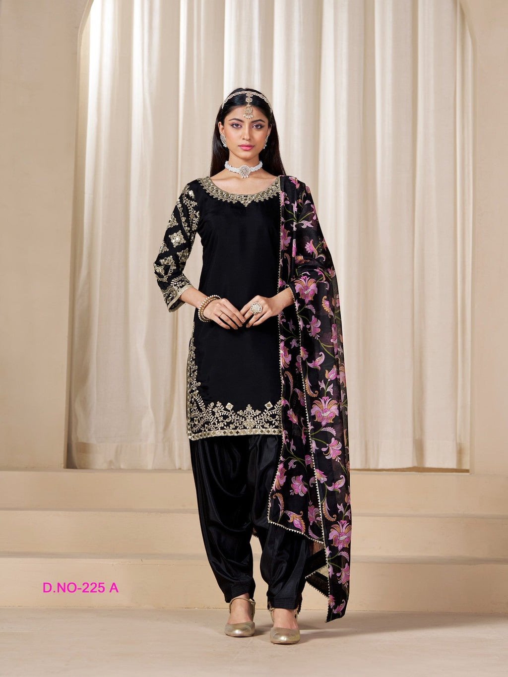 Anaita Black Premium Embroidered Roman Silk Salwar Suit - Distacart