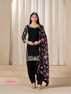 Anaita Black Premium Embroidered Roman Silk Salwar Suit - Distacart