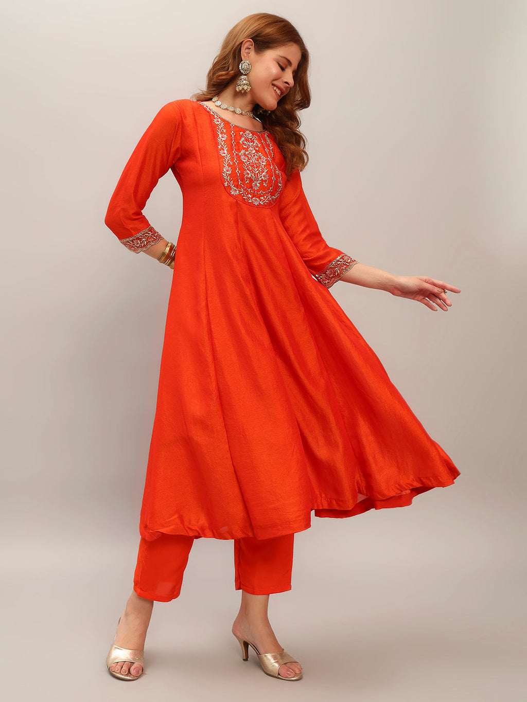 The52 Embroidered Vichitra Silk Fabric Straight Kurta, Pant and Dupatta Set - Distacart