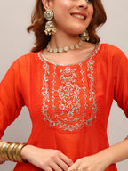 The52 Embroidered Vichitra Silk Fabric Straight Kurta, Pant and Dupatta Set - Distacart