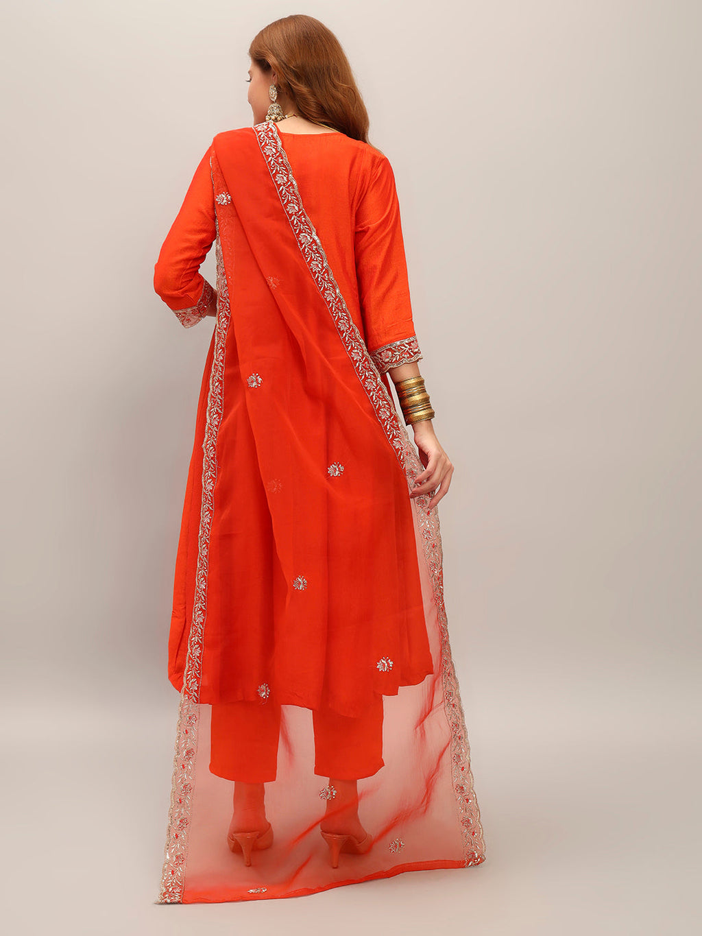 The52 Embroidered Vichitra Silk Fabric Straight Kurta, Pant and Dupatta Set - Distacart