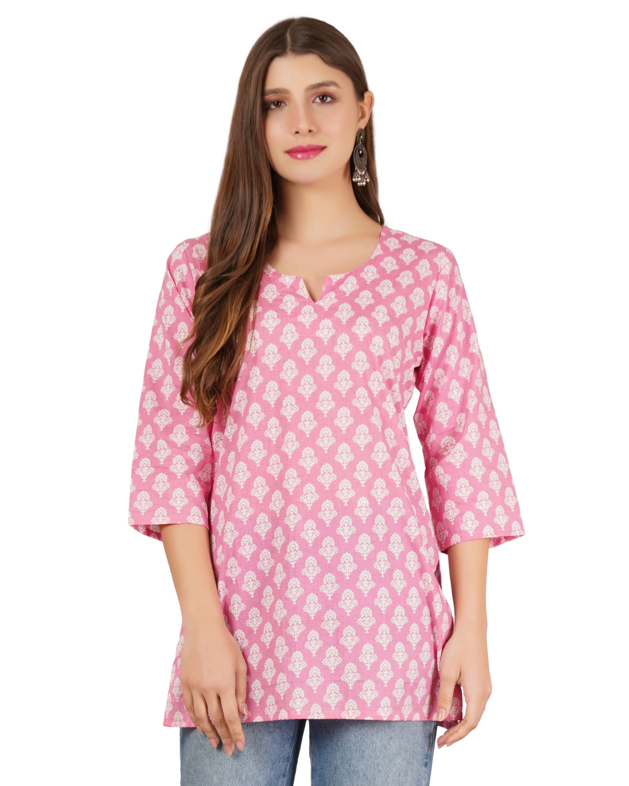 Jaitra Apparels Women Printed Pure Cotton Straight Kurta (Pink) - Distacart