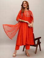 The52 Embroidered Vichitra Silk Fabric Straight Kurta, Pant and Dupatta Set - Distacart