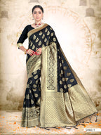 Vardha Black Woven Zari Drops Banarasi Saree