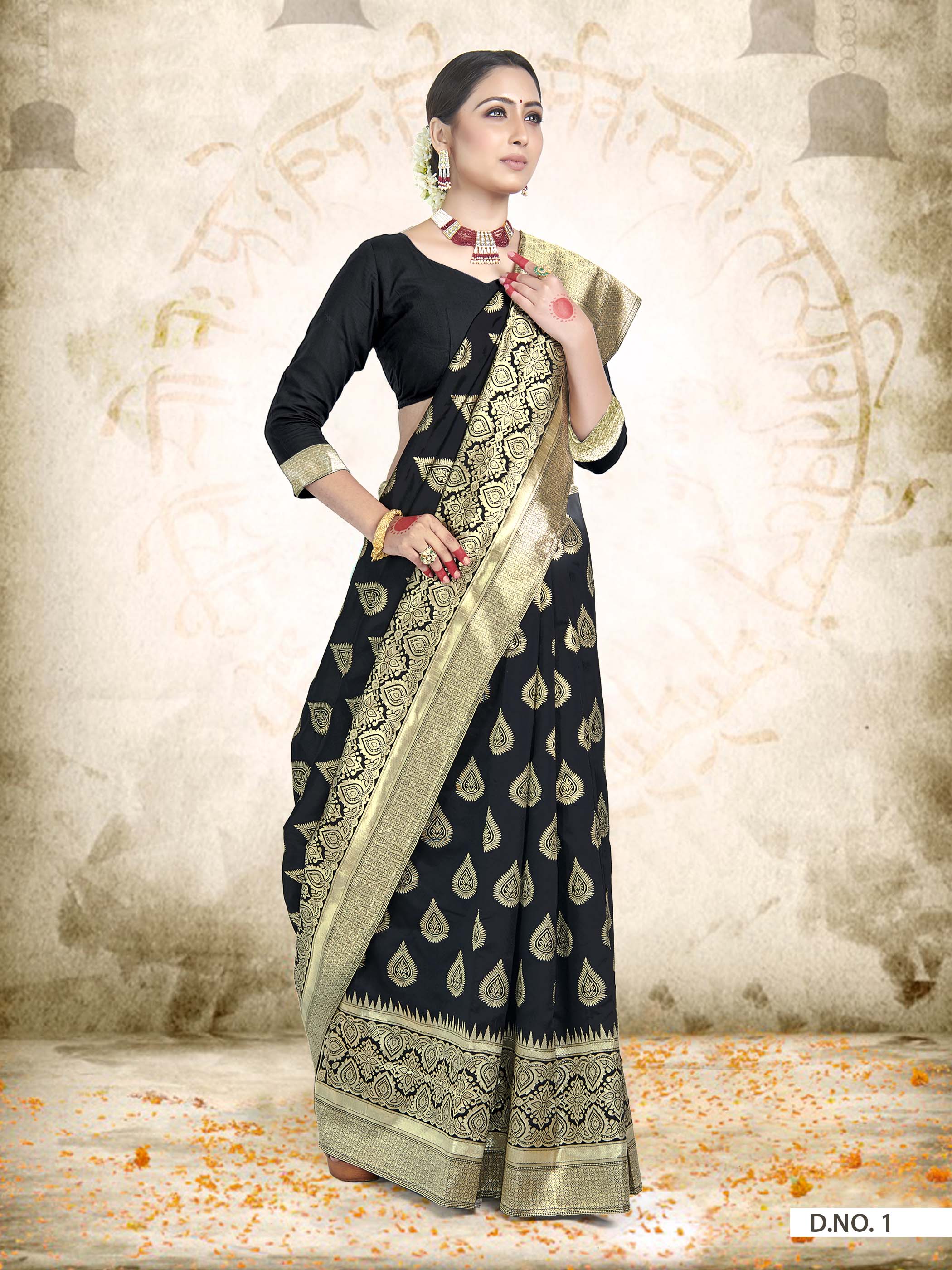 Vardha Black Woven Zari Drops Banarasi Saree