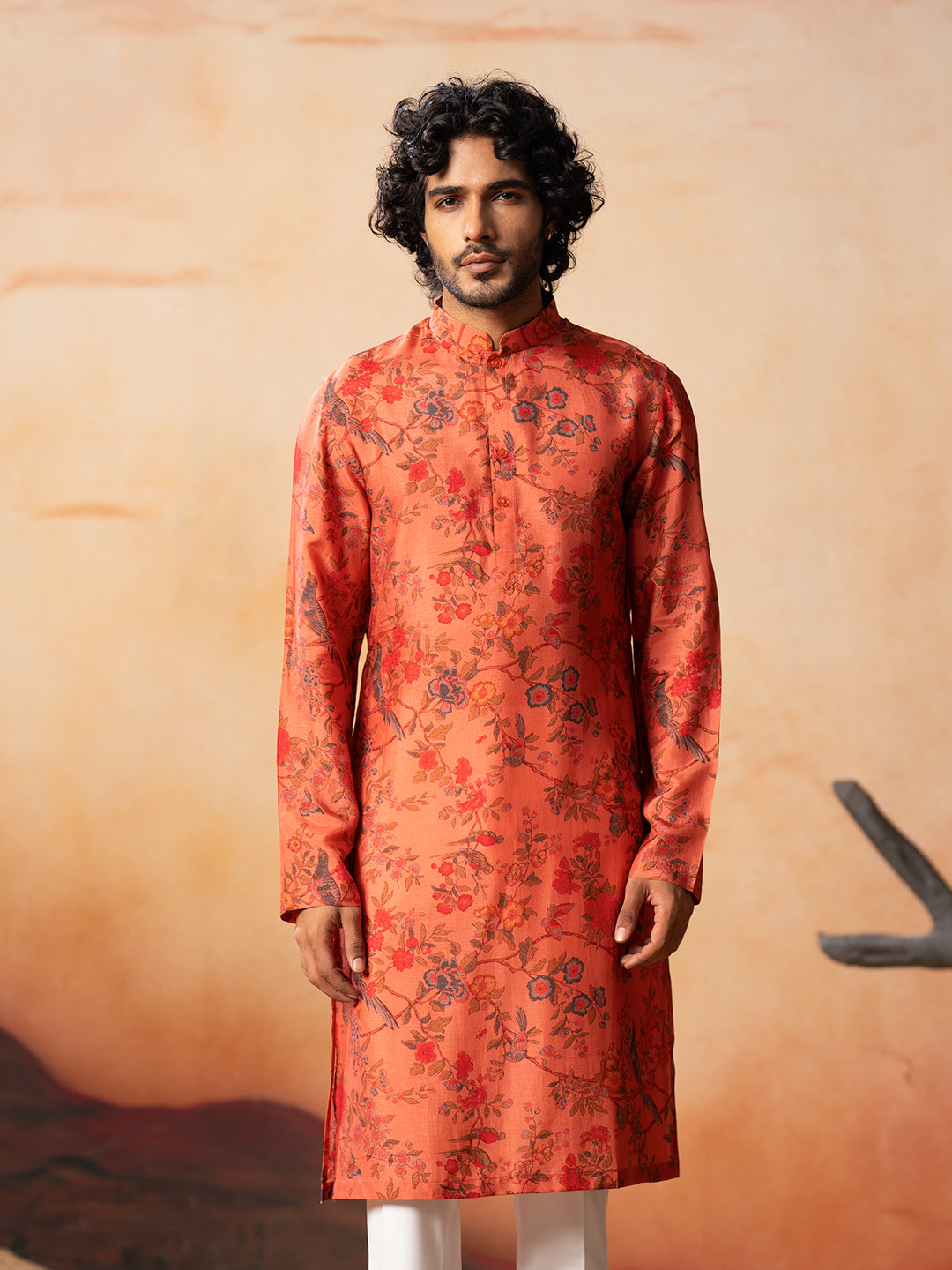 Floral Jal Print Silk Kurta by Hilo Design