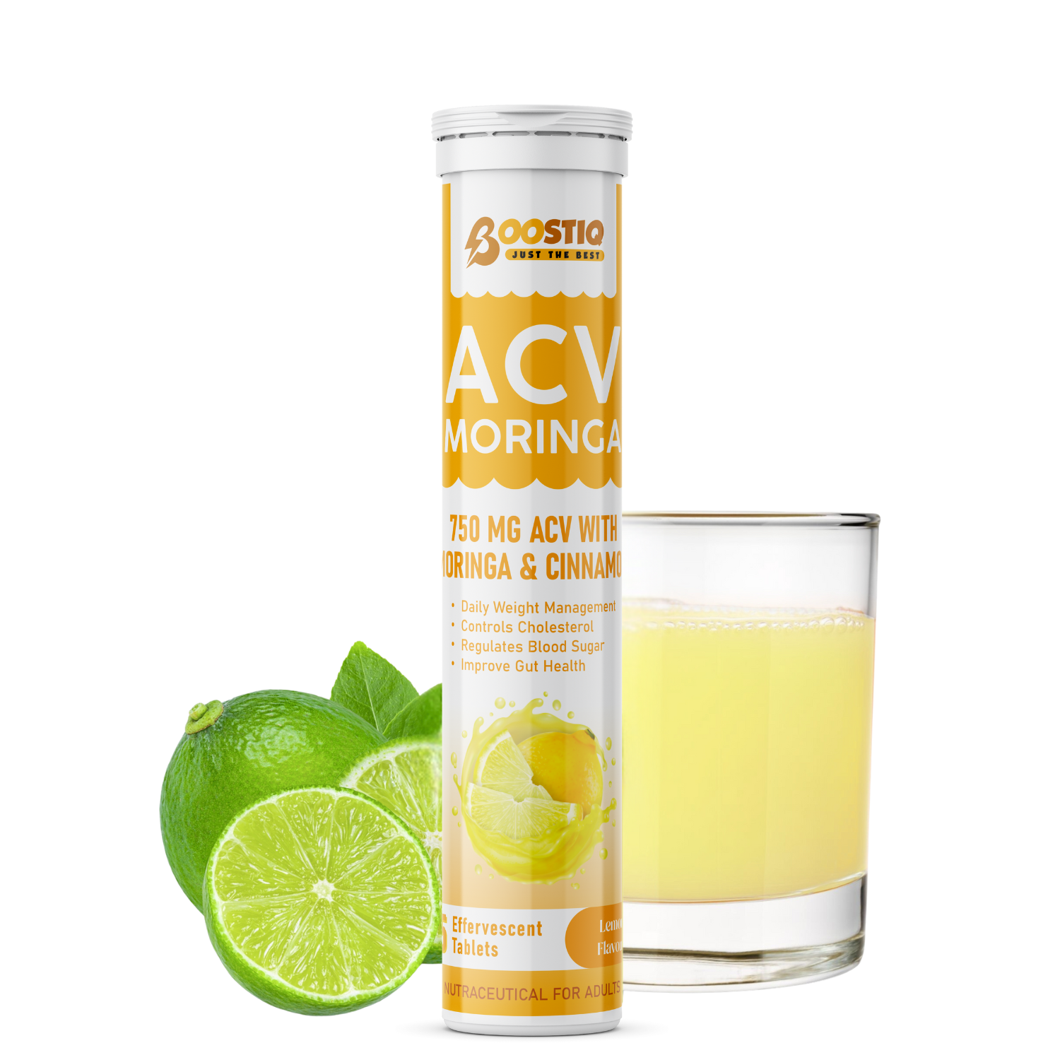 BOOSTIQ ACV Moringa & Cinnamon Effervescent Tablets - Lemon Flavour