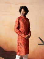 Floral Jal Print Silk Kurta by Hilo Design