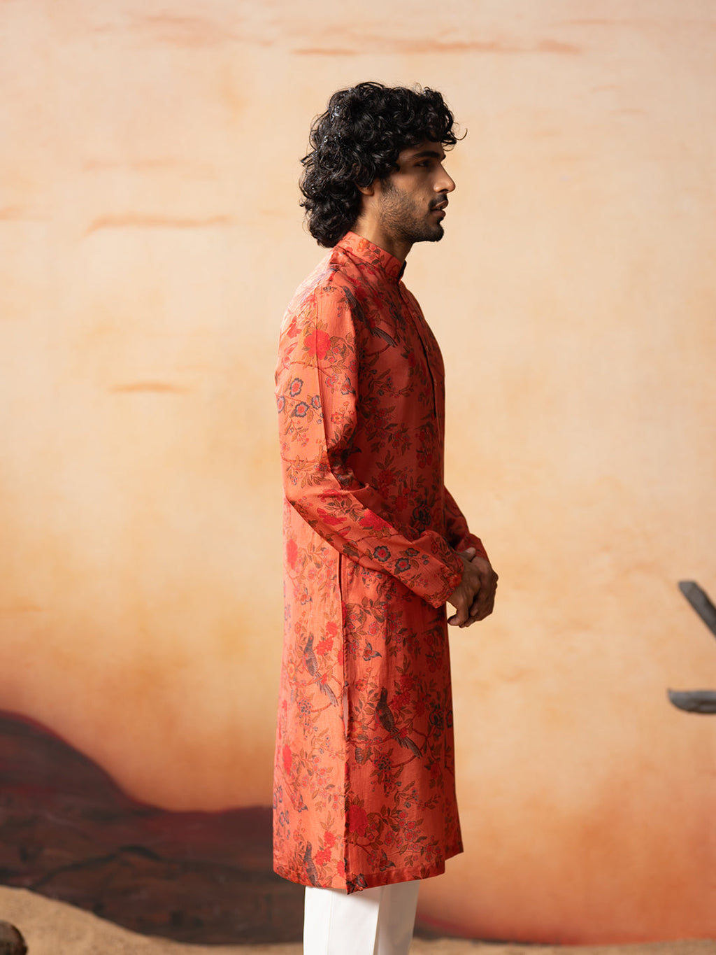 Floral Jal Print Silk Kurta by Hilo Design