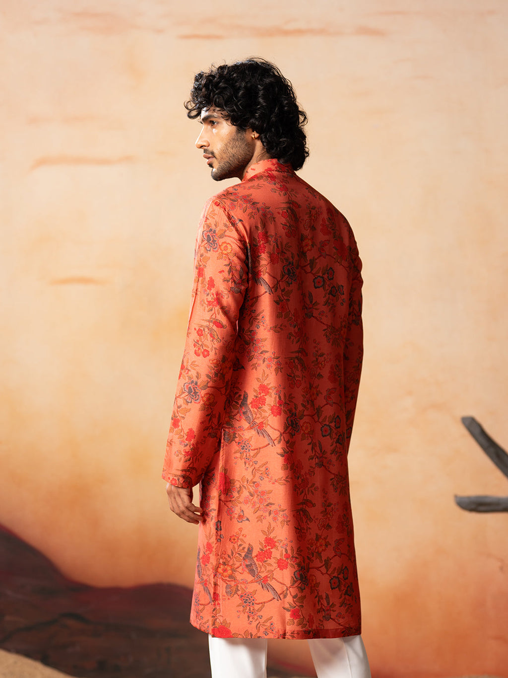 Floral Jal Print Silk Kurta by Hilo Design