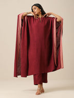 trueBrowns Ruby Wine Slub Texture High Low Kaftan Pant Set | Relove - Distacart